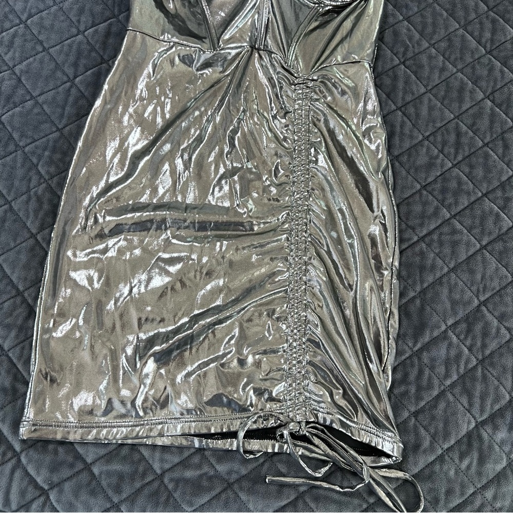 Soda Metallic Silver Halter Mini Dress - Picture 4 of 9